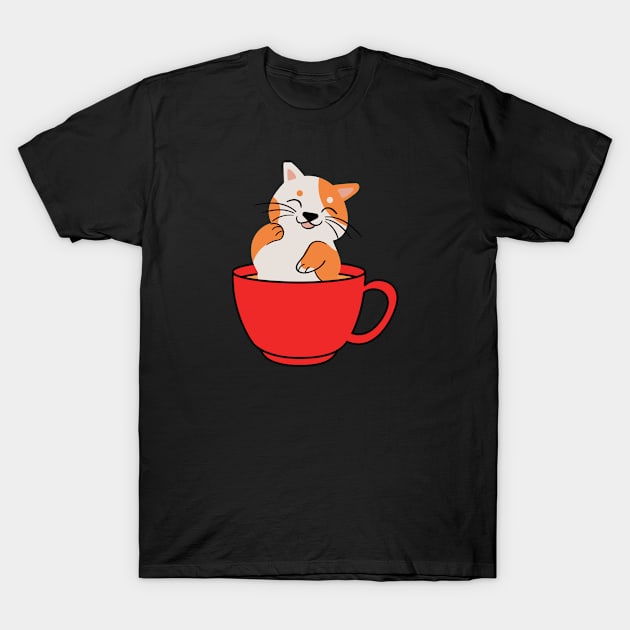 Cute cat in a red coffee cup T-Shirt by Binging merch